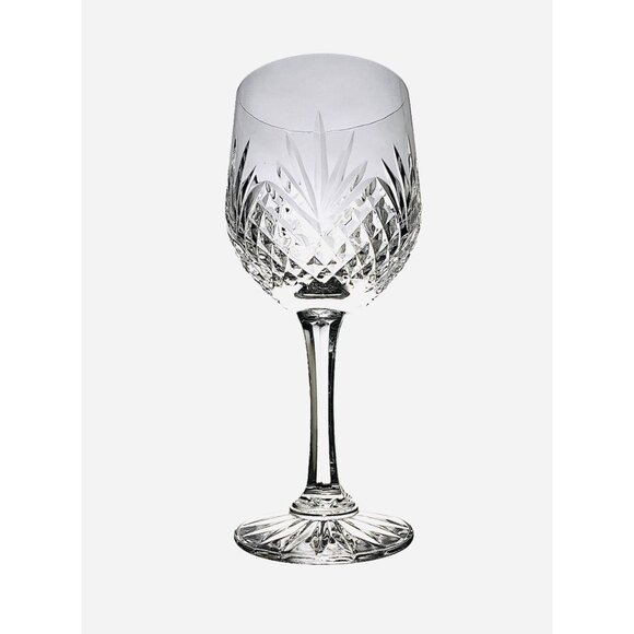 Cut Crystal Wine Glass Set of 2 Goblet Diamond And Fan Design Clear Glass - Picture 7 of 10